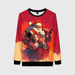 Свитшот женский Дед Мороз с пистолетом, цвет: 3D-черный