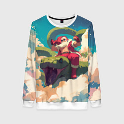 Свитшот женский Дед Мороз сидит на змее, цвет: 3D-белый