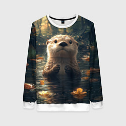 Свитшот женский Выдра в летнем пруду, цвет: 3D-белый