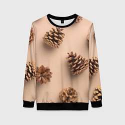 Женский свитшот Еловые шишки на бежевом фоне