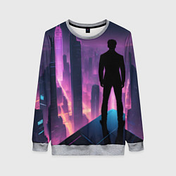 Свитшот женский Человек смотрящий на ночной мегаполис, цвет: 3D-меланж