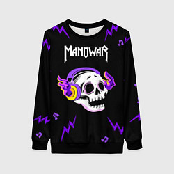 Свитшот женский Manowar неоновый череп, цвет: 3D-черный