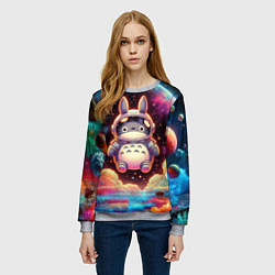 Свитшот женский Тоторо в открытом космосе - нейроарт, цвет: 3D-меланж — фото 2