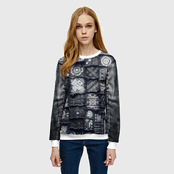 Свитшот женский Африканские узоры на пэчворк дениме, цвет: 3D-белый — фото 2