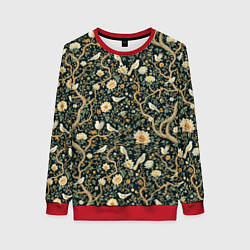 Свитшот женский Узор с птицами зеленый, цвет: 3D-красный