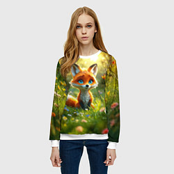 Свитшот женский Рыжая лисичка и бабочки, цвет: 3D-белый — фото 2