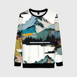 Свитшот женский Арт горы абстракция, цвет: 3D-черный