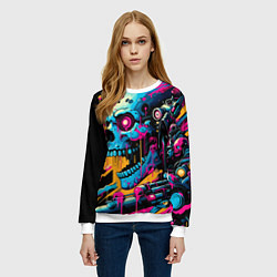 Свитшот женский Cool cyber skull - ai art, цвет: 3D-белый — фото 2