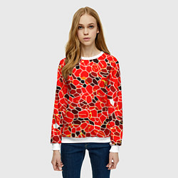 Свитшот женский Абстрактные плитки красные и чёрные, цвет: 3D-белый — фото 2