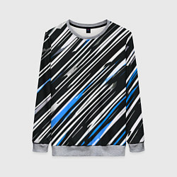 Женский свитшот Диагональные сине-белые полосы на чёрном фоне