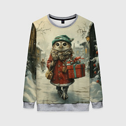 Свитшот женский Сова с подарком, цвет: 3D-меланж