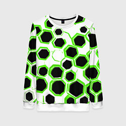 Женский свитшот Чёрно-зелёные шестиугольники на белом фоне