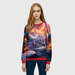 Свитшот женский Fantasy river village, цвет: 3D-красный — фото 2