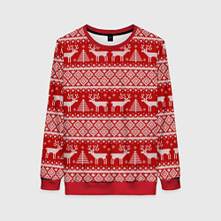 Женский свитшот Вязаный новогодний орнамент с оленями и ёлками