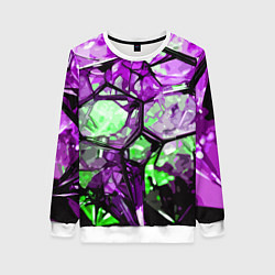 Женский свитшот Чёрно-зелёная абстракция на фиолетовом фоне