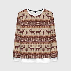 Женский свитшот Вязаный скандинавский орнамент с оленями