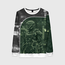 Свитшот женский Киборг в серо-зелёных тонах, цвет: 3D-белый