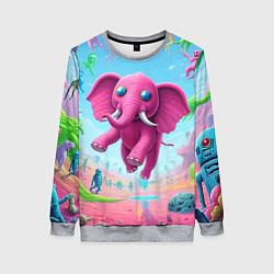 Свитшот женский Парящий в воздухе розовый слон - сюрреализм, цвет: 3D-меланж
