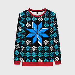 Свитшот женский Сине-белые звёзды на чёрном фоне, цвет: 3D-красный