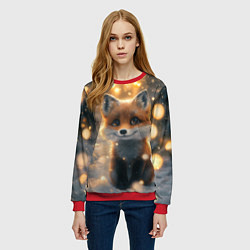 Свитшот женский Лисица в снегу и желтые огоньки, цвет: 3D-красный — фото 2