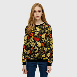 Свитшот женский Русская роспись - позолота с лебедями, цвет: 3D-черный — фото 2
