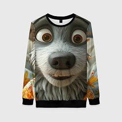 Свитшот женский Волк и цыпа, цвет: 3D-черный