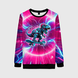 Свитшот женский Cyber tyrannosaurus is a cool skateboarder, цвет: 3D-черный