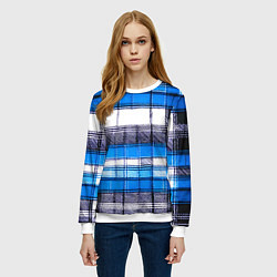 Свитшот женский Чёрные полосы на сине-белом фоне, цвет: 3D-белый — фото 2