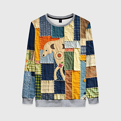 Свитшот женский Пэчворк с собакой, цвет: 3D-меланж