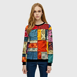 Свитшот женский Пэчворк из ярких тканей, цвет: 3D-черный — фото 2