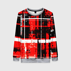 Женский свитшот Красно-белый гранж на чёрном фоне