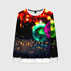 Свитшот женский Новогоднее свечение игрушек, цвет: 3D-белый