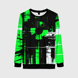Женский свитшот Зелёно-белый гранж на чёрном фоне