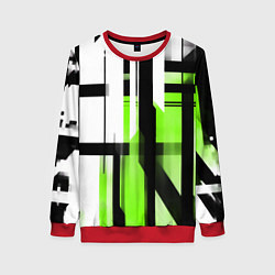 Свитшот женский Чёрно-зелёные вертикальные и горизонтальные полосы, цвет: 3D-красный