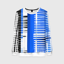 Свитшот женский White stripes on a black and blue background, цвет: 3D-белый