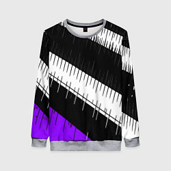 Женский свитшот Диагональные чёрно-белые полосы на фиолетовом фоне