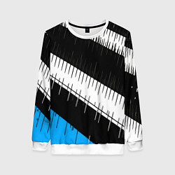 Женский свитшот Диагональные чёрно-белые полосы на синем фоне