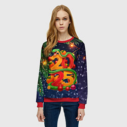 Свитшот женский Змея и мандарины 2025, цвет: 3D-красный — фото 2