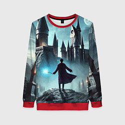 Свитшот женский Гарри Поттер перед Хогвартсом - нейроарт фантазия, цвет: 3D-красный