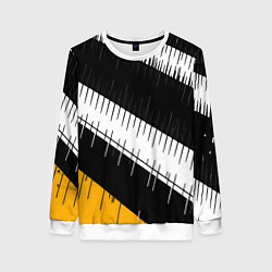 Женский свитшот Диагональные чёрно-белые полосы на жёлтом фоне