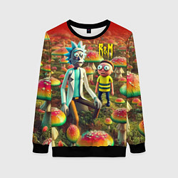 Свитшот женский Рик и Морти заблудились в мухоморном поле, цвет: 3D-черный