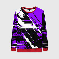 Свитшот женский Diagonal black and white stripes on a purple backg, цвет: 3D-красный