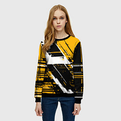 Свитшот женский Diagonal black and white stripes on a yellow backg, цвет: 3D-черный — фото 2