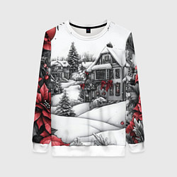 Свитшот женский Бело-красное новогоднее настроение, цвет: 3D-белый