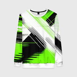 Женский свитшот Диагональные бело-зелёные линии на чёрном фоне
