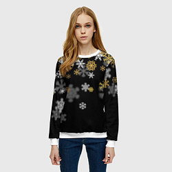 Свитшот женский Снежинки объемные золотистые, цвет: 3D-белый — фото 2