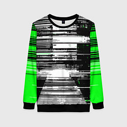 Женский свитшот Горизонтальные чёрные линии на бело-зелёном фоне