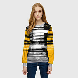 Свитшот женский Горизонтальные чёрные линии на бело-жёлтом фоне, цвет: 3D-меланж — фото 2