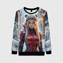 Свитшот женский Девушка в кибер костюме, цвет: 3D-черный