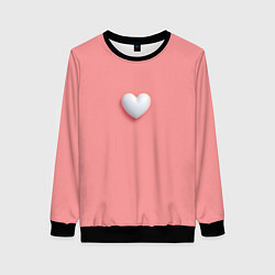 Свитшот женский Белое объемное сердце на розовом фоне, цвет: 3D-черный